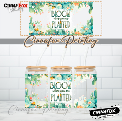 Bloom Where You Are Planted Glass Cup With Lid & Straw