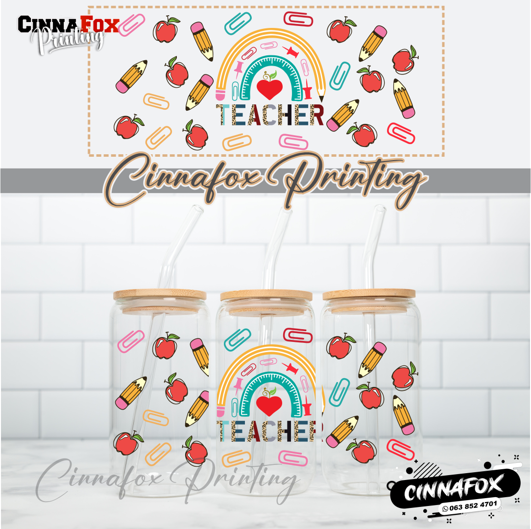 Teacher 01 Glass Cup With Lid & Straw