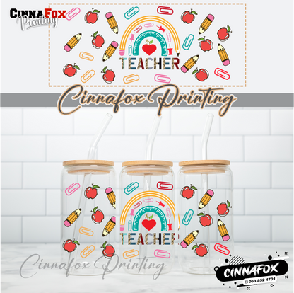 Teacher 01 Glass Cup With Lid & Straw