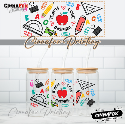 Teach Love Inspire Glass Cup With Lid & Straw