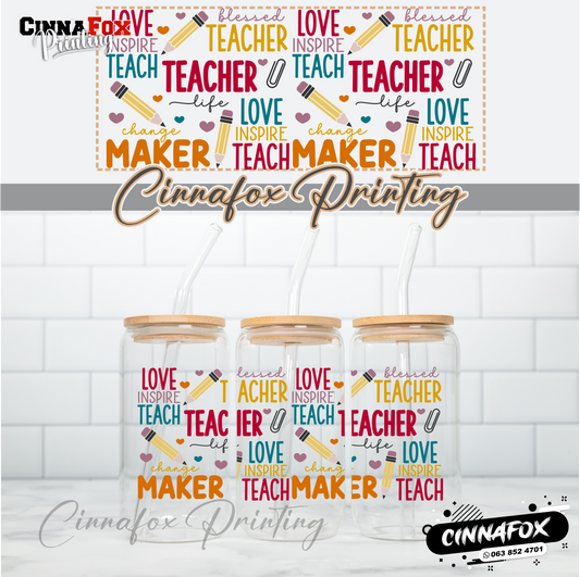 Teacher 02 Glass Cup With Lid & Straw