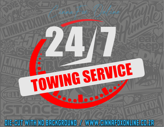 24/7 Towing Service Decal - Reflective White & Red
