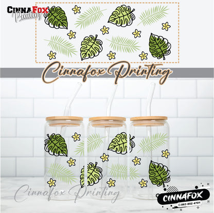 Tropical Glass Cup With Lid & Straw