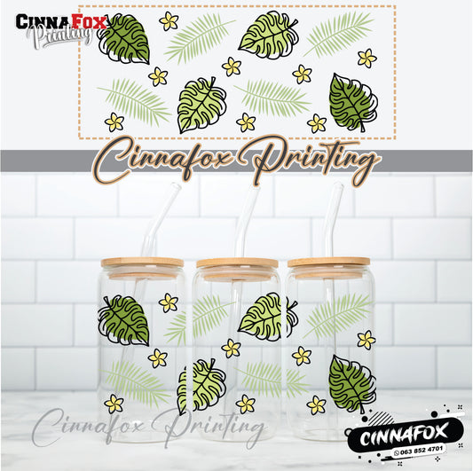 Tropical Glass Cup With Lid & Straw