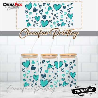 Hearts 02 Glass Cup With Lid & Straw