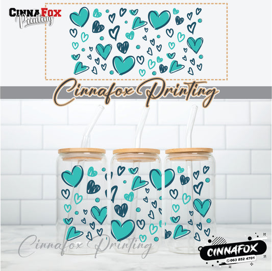 Hearts 02 Glass Cup With Lid & Straw