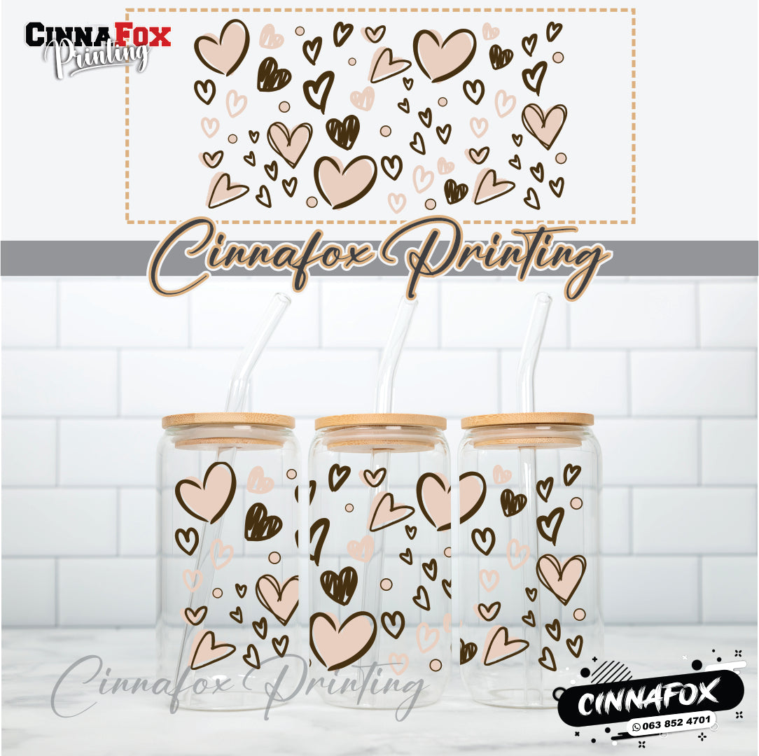 Hearts 03 Glass Cup With Lid & Straw