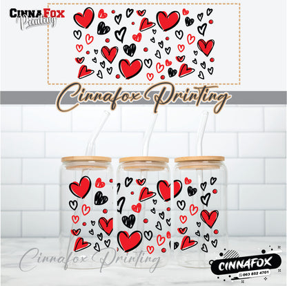 Hearts 04 Glass Cup With Lid & Straw