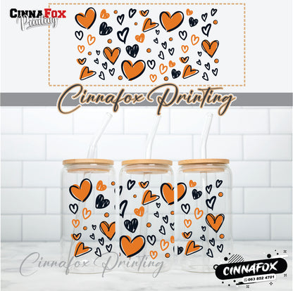 Hearts 04 Glass Cup With Lid & Straw