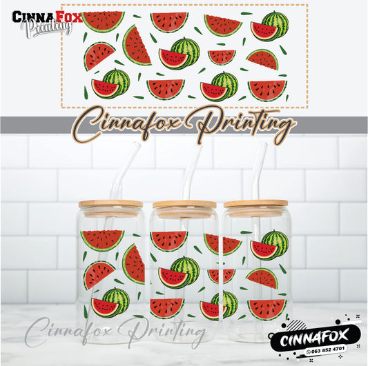 Watermelon Glass Cup With Lid & Straw